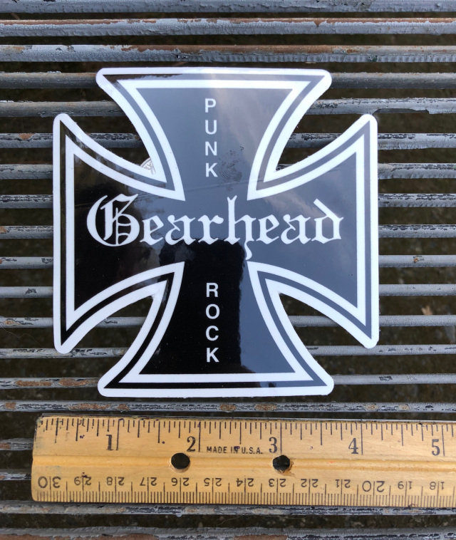 Gearhead Brand Logo Sticker Decal Hot Rods Garage Punk Rock Checkered Flags 